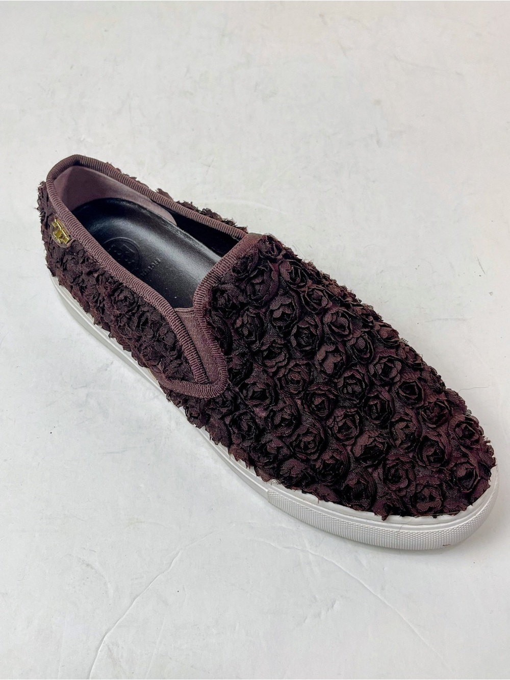 Tory Burch Dark Brown Rose Leather Lining Slip On Sneakers size 9M